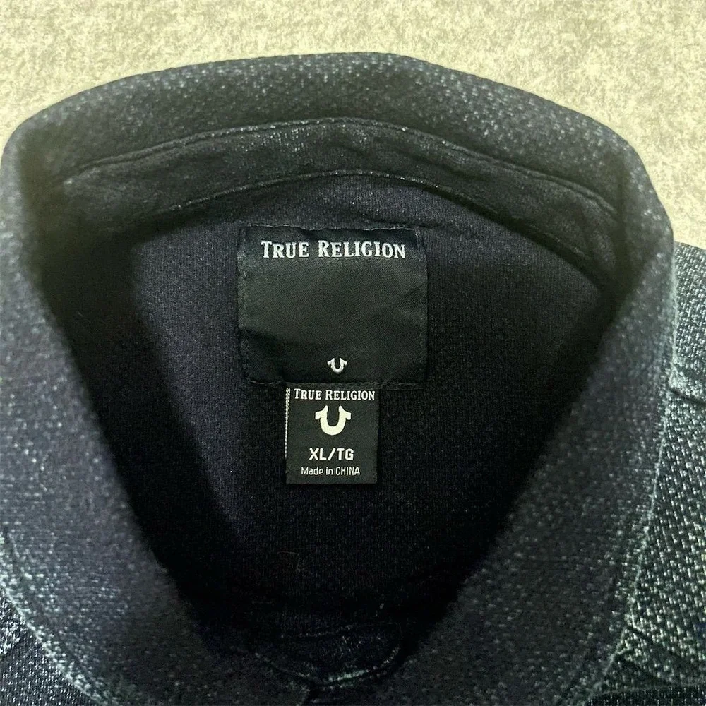True Religion Shirt Kids XL Indigo Knit Button-Up Shirt Long‎ Sleeve Casual